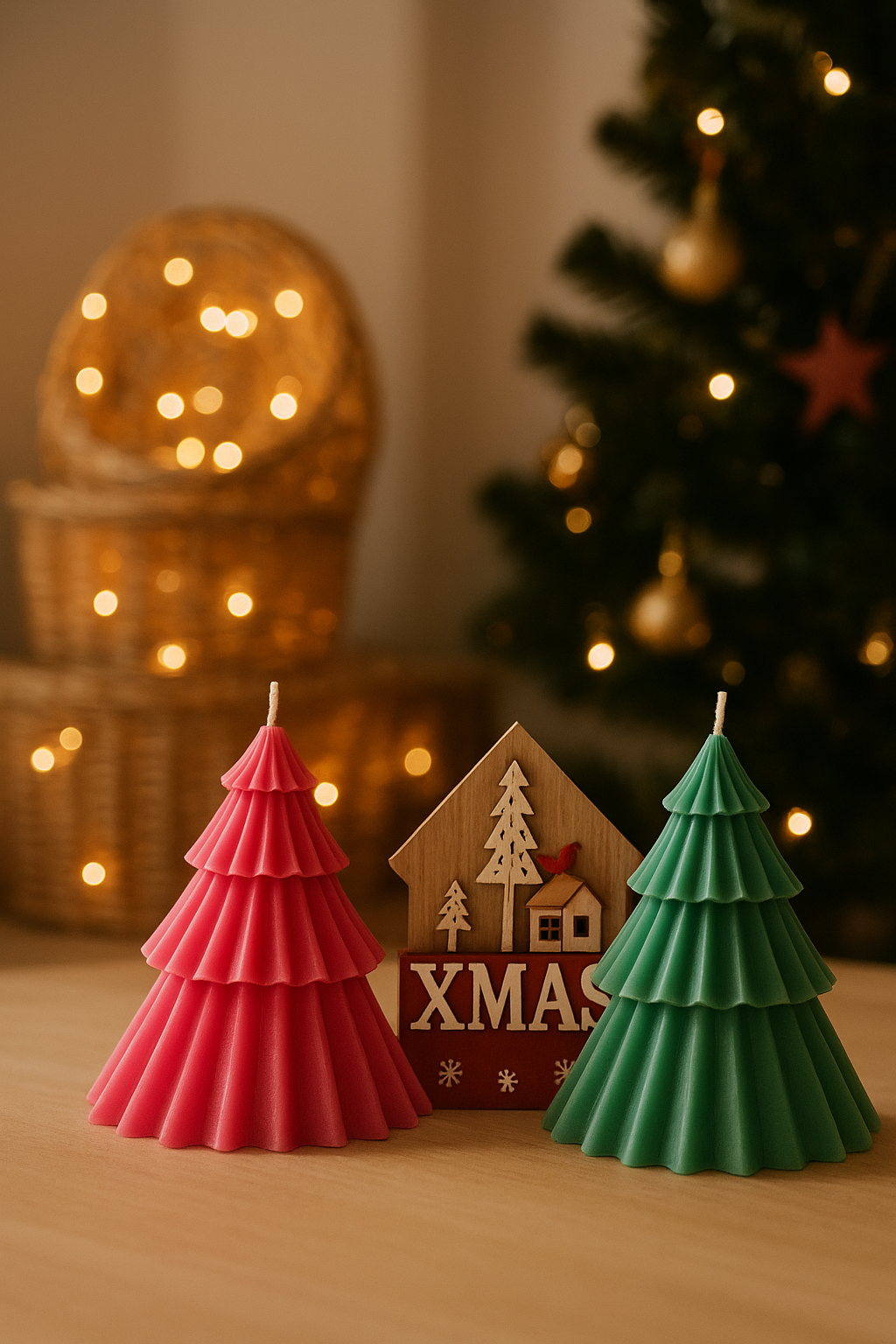 Vela Árbol de Navidad Artesanal • Decoración Festiva (pack de 2)